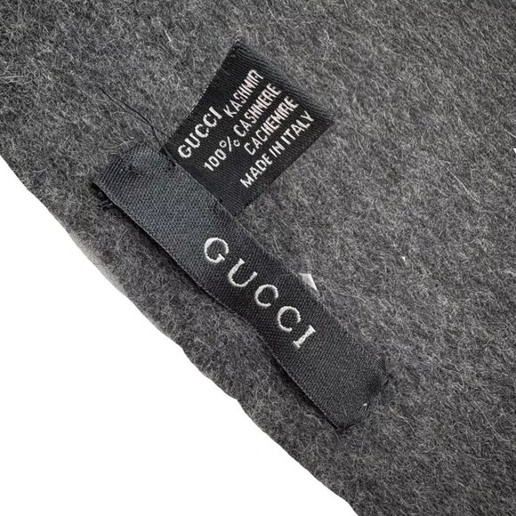 Authentic GUCCI Large Stole Muffler Scarf Gray Cashmere - Picture 6 of 15